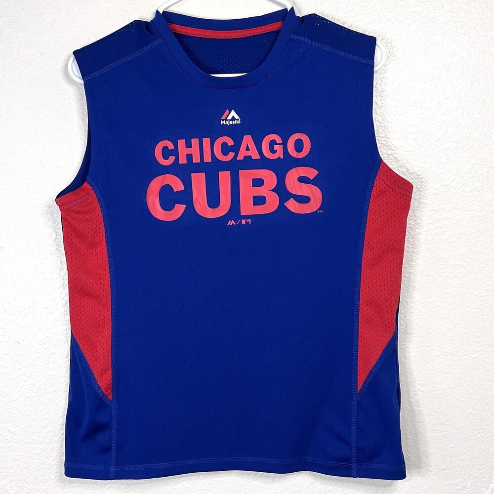 Majestic Chicago Cubs Blue/Red Tank Top Shirt Size: X-Large(Youth)